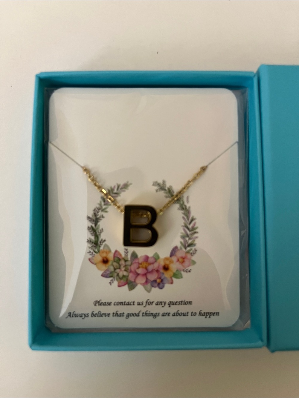 FA Gold Chain Necklace with Black 'B' Initial Pendant